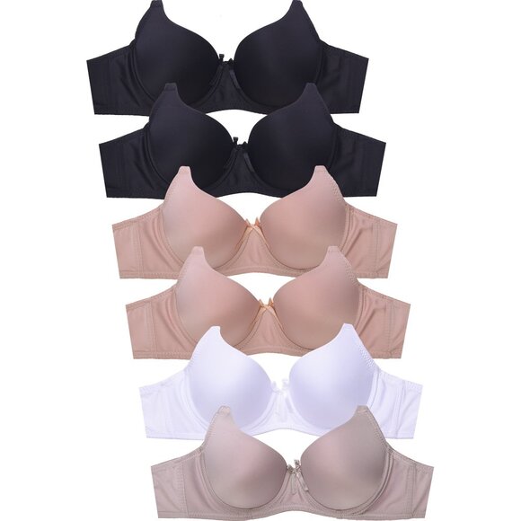 PACK OF 6 Women's Sofra Full Coverage Underwire Solid T Shirt Bras (BR4290P) - Picture 1 of 10